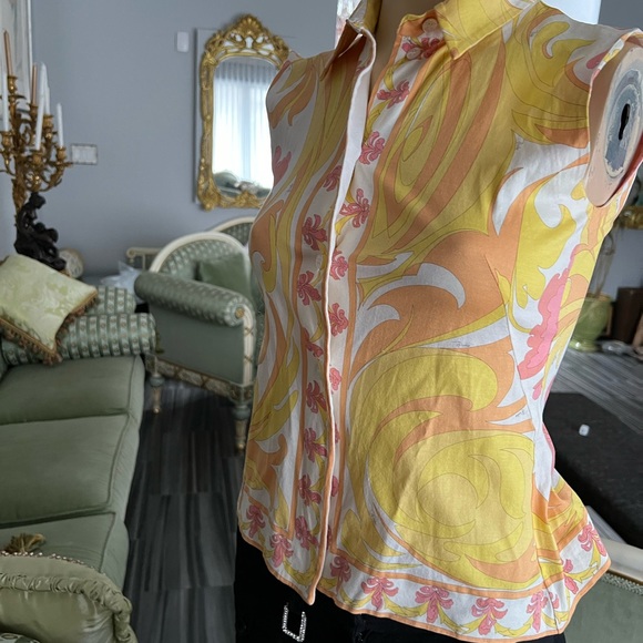 Authentic .Emilio Pucci sleeveless cotton Button Front Top, sz.S, excellent - Picture 7 of 11